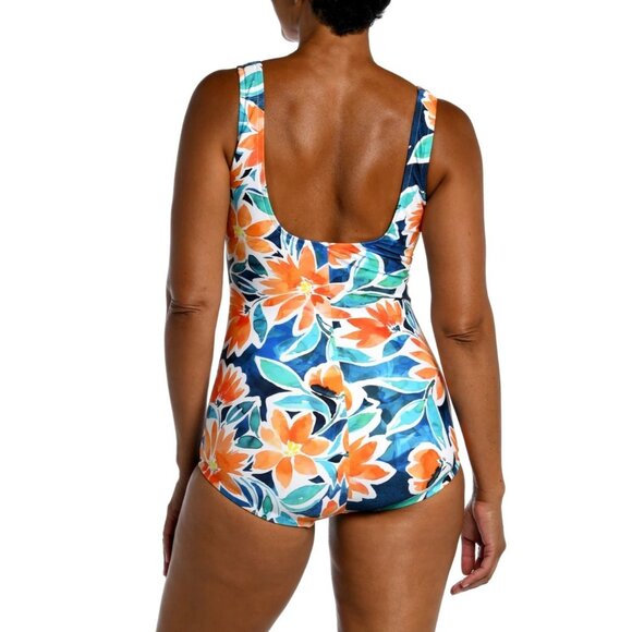 Maxine Of Hollywood Joyful Blooms Shirred Front Floral One Piece Swimsuit 22W - Picture 3 of 7